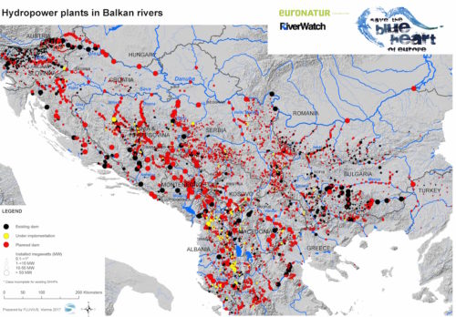 Harta e HEC-eve ne lumenjte e Ballkanit © Fluvius