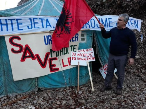 At the resistance tend in Zall-Gjoçaj – Dhimitër Koleci from Zall-Gjocaj has been protesting against the HPPs since the beginning (c) Dh. Koleci