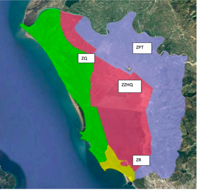 Harta e Peizazhit te Mbrojtur Vjosë-Nartë sipas VKM nr. 680/2004 ku paraqitet zonimi i brendshëm. Me të blertë identifikohet Zona Qëndrore